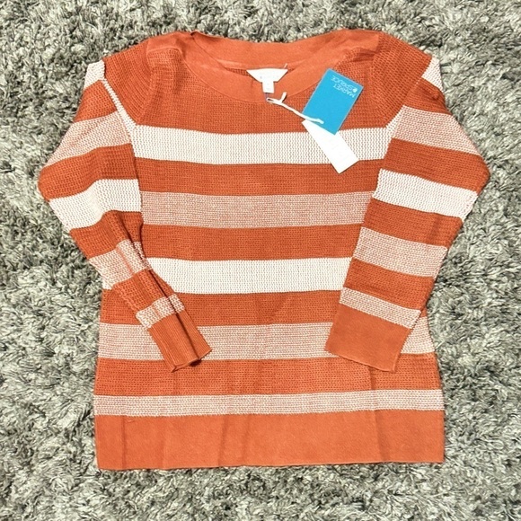 Market & Spruce Tawnee Cotton Blend Rust & White Stripe Waffle Sweater - Picture 4 of 7